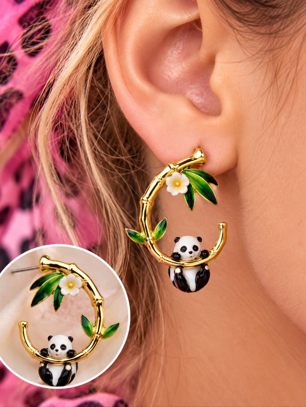BETSEY JOHNSON HANGING PANDA HOOP EARRINGS 1
